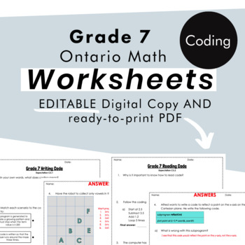 Preview of Grade 7 Ontario Math - FREE Coding Worksheets - PDF+FULLY Editable Google Slides