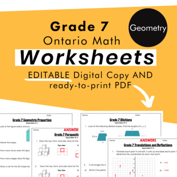 Preview of Grade 7 Ontario Math - Geometry Worksheets - PDF+FULLY Editable Google Slides