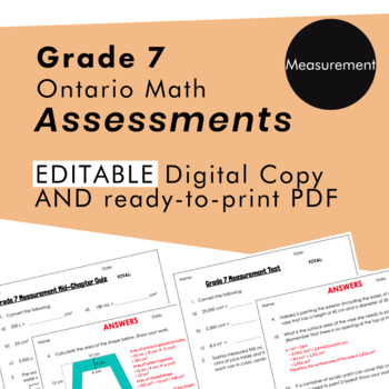 Preview of Grade 7 Ontario Math - Measurement Assessments - PDF+Google Slides