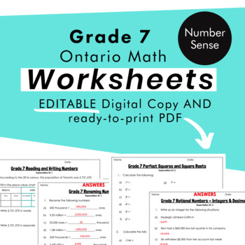 Preview of Grade 7 Ontario Math - Number Sense - PDF+FULLY Editable Google Slides