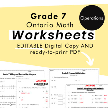 Preview of Grade 7 Ontario Math - Operations Worksheets - PDF+FULLY Editable Google Slides