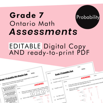Preview of Grade 7 Ontario Math - Probability Assessments - PDF+Google Slides