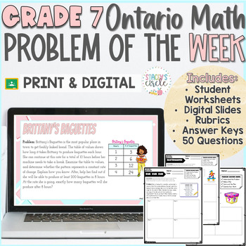 Preview of Grade 7 Ontario Math Problem of the Week | Math Warmup | Deep Thinking Questions