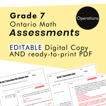 Preview of Grade 7 Ontario Math - Operations Assessments - PDF+Google Slides