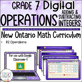 Preview of Grade 7 Operations Addition & Subtraction of Integers 2020 Ontario Math DIGITAL