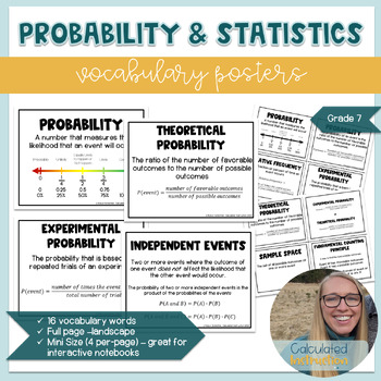 Preview of Grade 7 Probability and Statistics Word Wall classroom posters
