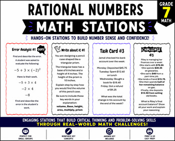 Preview of Grade 7 Rational Numbers | Math Stations Activity | Middle School Math