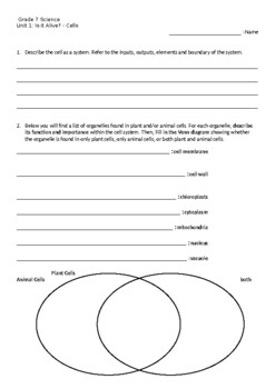 Preview of Grade 7 Science Cells Test, Quiz, or Assessment