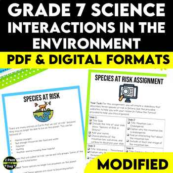 Preview of Grade 7 Science Interactions in the Environment Modified Unit