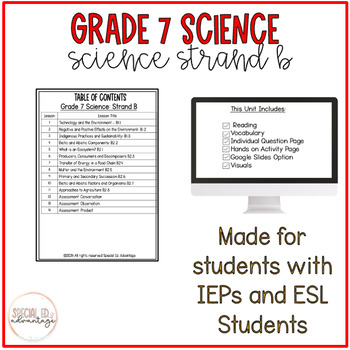 Grade 7 Science Strand B: Life Systems- Ontario Science for IEP and ESL ...