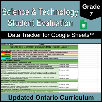 Preview of Grade 7 Science & Technology Digital Data Tracker | Updated Ontario Curriculum