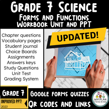 Preview of 2022 Curriculum Grade 7 Ontario Science Unit Workbook - Forms and Functions +PPT