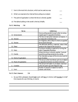 Grade 7 - Structures and Forces Unit Test by Patrick's Teaching Resources