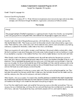 Preview of Grade 7_Wizard of Oz_ ACAP Text-Dependent Writing Prompt (FREE)
