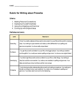Preview of Grade 8 BC ELA Rubric for Proverbs