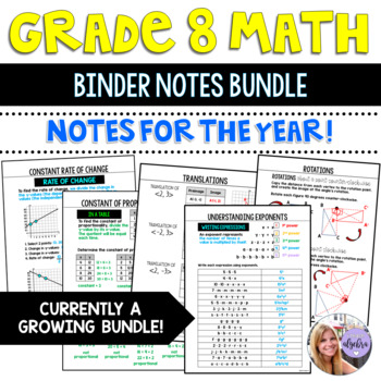 Preview of Grade 8 Binder Notes Worksheets Growing Bundle - Entire Year