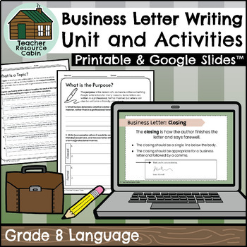 Preview of Grade 8 Business Letter Writing Unit (Printable + Google Slides™)