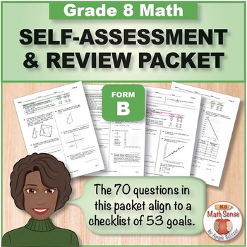 Preview of Grade 8 Form B Math Self-Assessment Packet - 70 Questions { Print & Digital }