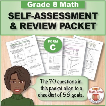 Preview of Grade 8 Form C Math Self-Assessment Packet - 70 Questions { Print & Digital }