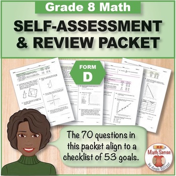Preview of Grade 8 Form D Math Self-Assessment Packet - 70 Questions { Print & Digital }