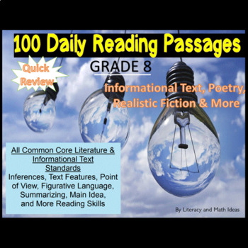 Preview of Grade 8 Daily Common Core Reading Practice Weeks 1-20 (IAR, SBAC, STAAR, MAP)