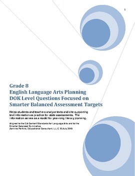 Preview of Grade 8 Smarter Balanced Assessment-English Language Arts, DOK Questions/Targets