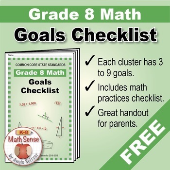 Preview of Grade 8 FREE Checklist of Math Goals with Links to 8th Grade Math Sense Games