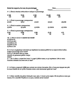 Preview of Grade 8 - FRENCH math test - Retest les rapports, les taux, les pourcentages