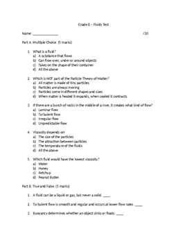 Preview of Grade 8 - Fluids Test (Science)