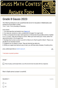 Preview of Grade 8 Gauss Math Contest Self-Marking Digital Forms Enrichment