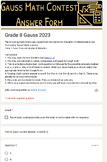 Grade 8 Gauss Math Contest Self-Marking Digital Forms Enrichment