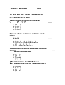 Preview of Grade 8 Integer Math Test