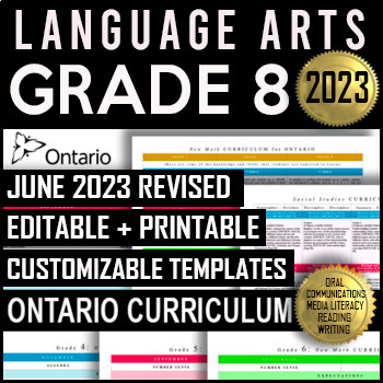 Preview of Grade 8 Language Arts 2023 | Ontario Long Range Plans | Editable | Printable 