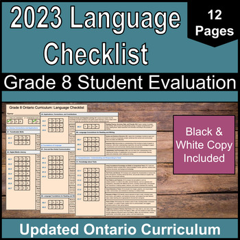 Preview of Grade 8 Language Curriculum Checklist | NEW 2023 Ontario Curriculum | Evaluation