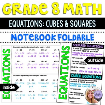 Preview of Grade 8 Math - Equations with Squares and Cubes Foldable - Interactive Notebook