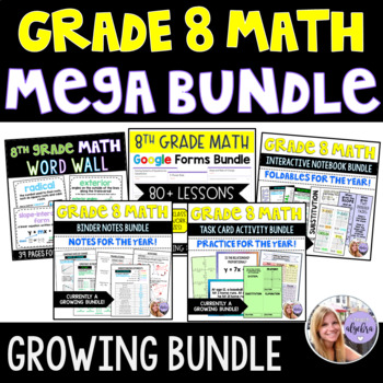 Preview of Grade 8 Math GROWING Mega Bundle - Interactive Notebook, Notes, HW, Activities