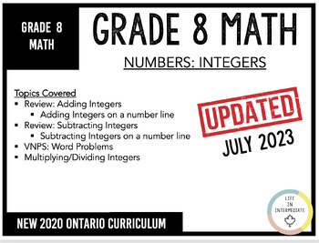Preview of Grade 8 Math - Numbers: Integers (New Ontario Math Curriculum 2020)