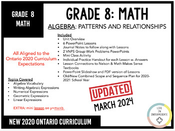 Preview of Grade 8 Math - Algebra: C.1 - Patterns & Relationships (New Ontario Curriculum)