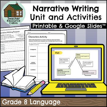 Preview of Grade 8 Narrative Writing Unit (Printable + Google Slides™)