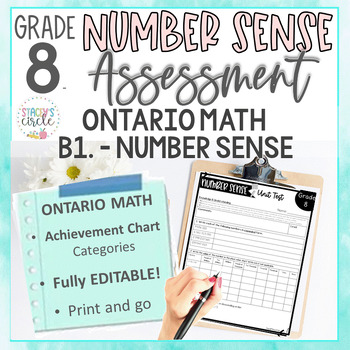 Preview of Grade 8 Number Sense Ontario Math Assessment - Editable