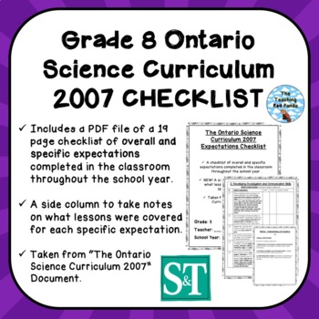 Preview of Grade 8 ONTARIO SCIENCE CURRICULUM 2007 EXPECTATIONS CHECKLIST