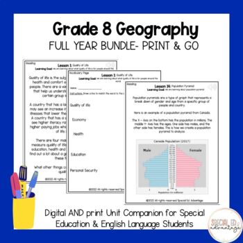 Preview of Full Year Bundle Grade 8 Geography Units for Special Education and ESL Students