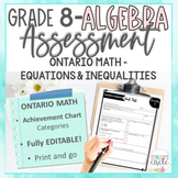 Grade 8 Ontario Math Equations and Inequalities Assessment
