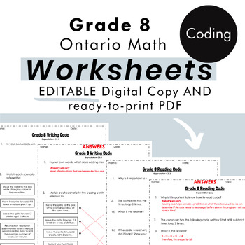 Preview of Grade 8 Ontario Math - FREE Coding Worksheets PDF + Editable Google Slides