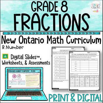 Preview of Grade 8 Ontario Math Fractions and Percent Print and Digital Unit
