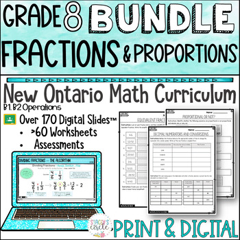 Preview of Grade 8 Ontario Math Fractions and Proportional Reasoning Print and Digital