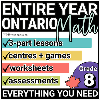 Preview of UPDATED FULL YEAR of GRADE 8 Ontario Math Lesson Plans Activities Assessments