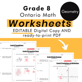 Preview of Grade 8 Ontario Math - Geometry Worksheets PDF + Editable Google Slides