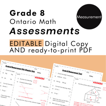 Preview of Grade 8 Ontario Math - Measurement Assessments - PDF+Google Slides