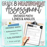 Grade 8 Ontario Math Measurement Lines and Angles Assessment